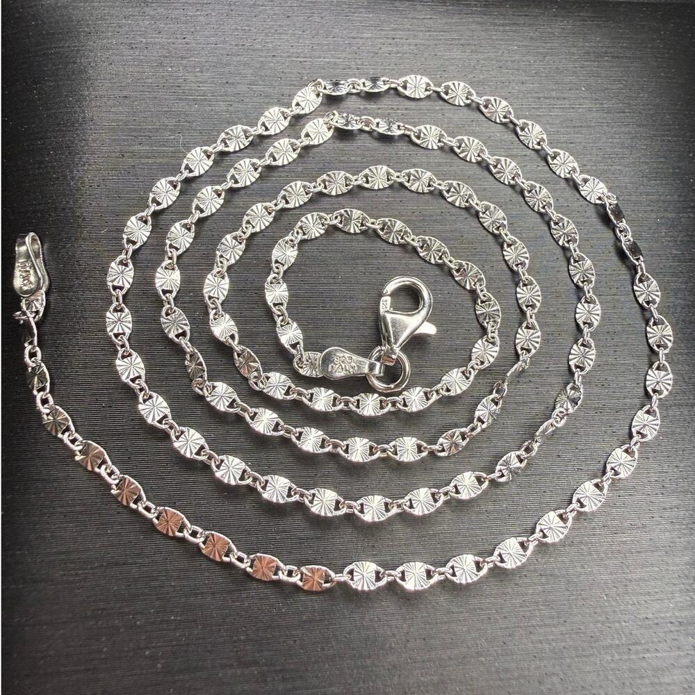 Solid Italian 925 Sterling Silver Valentino Chain Necklace 20” Long 2.5mm Wide